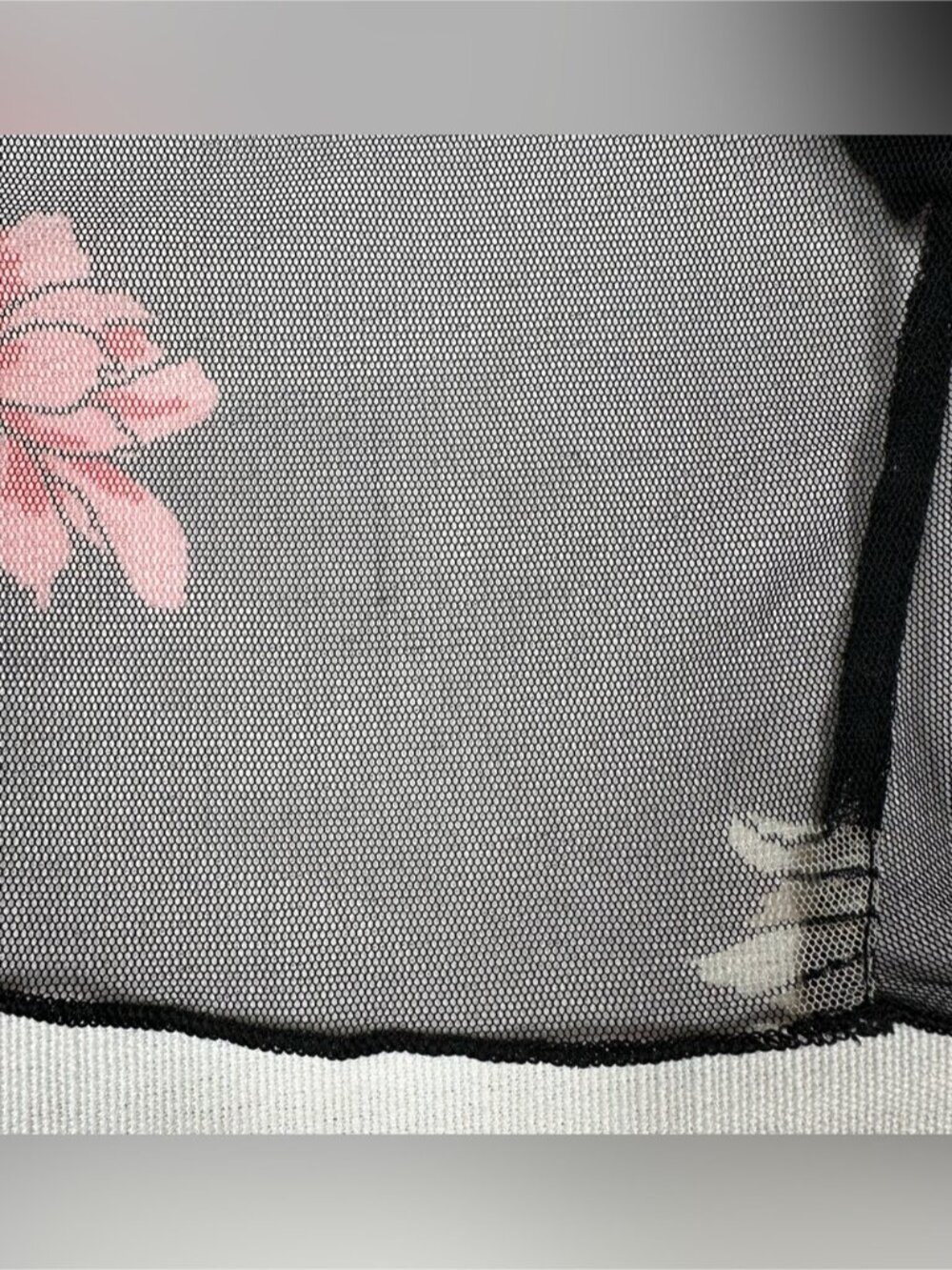 Sheer Mesh Floral Crop Top XS Black Red Cinch Tie Front Ruched Festival‎ Fairy - Picture 9 of 9
